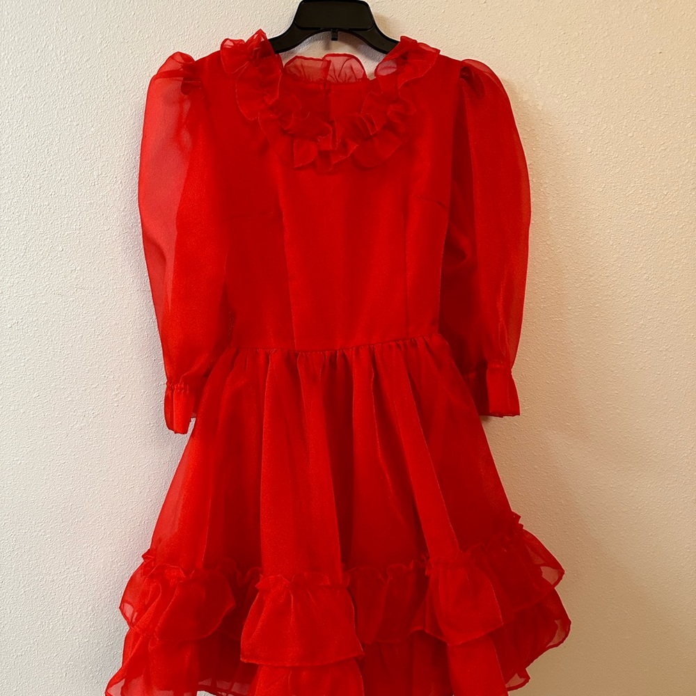 Red, Full Skirt with Ruffles Vintage Dance Dress Completely Lined.